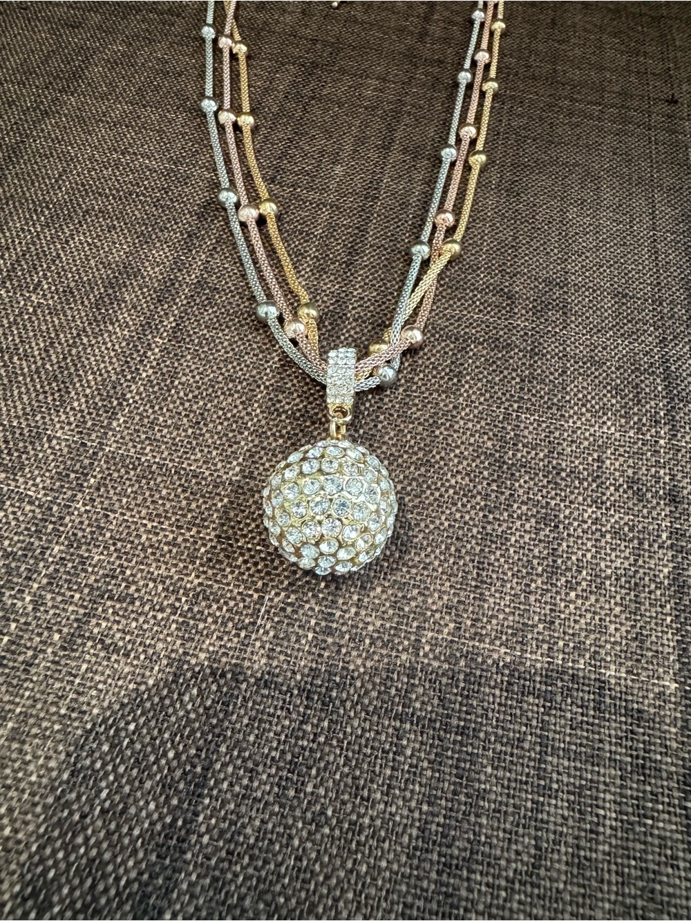 Pandora Tri-Color Layered Necklace with Pave Ball Pendant - Picture 3 of 16
